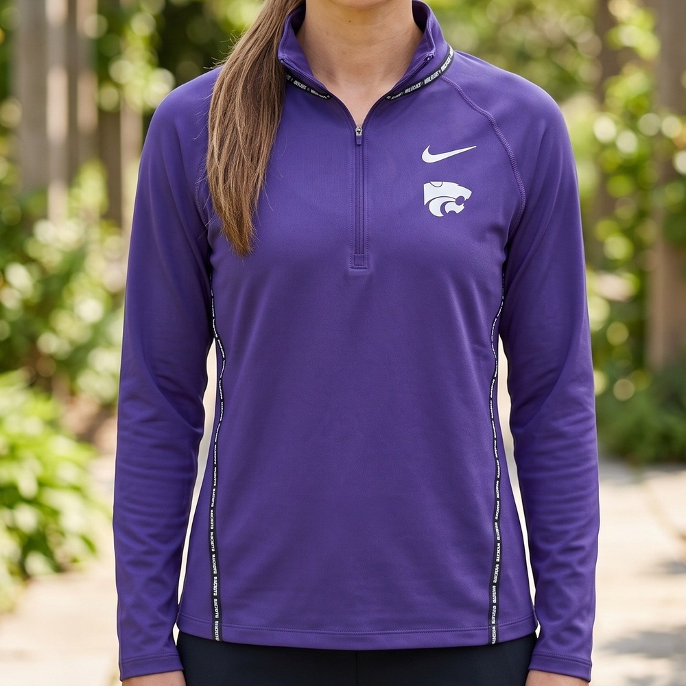 Nike Kansas State Wildcats Dri-FIT Quarter Zip Pullover Purple Powercat Logo